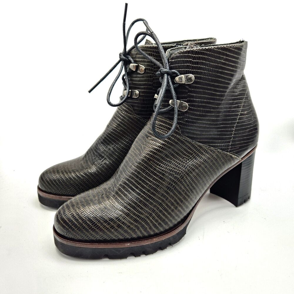Zinda Lizard Embossed Leather Ankle Boots Chunky Lug Sole 37/US7 Edgy Streetwear